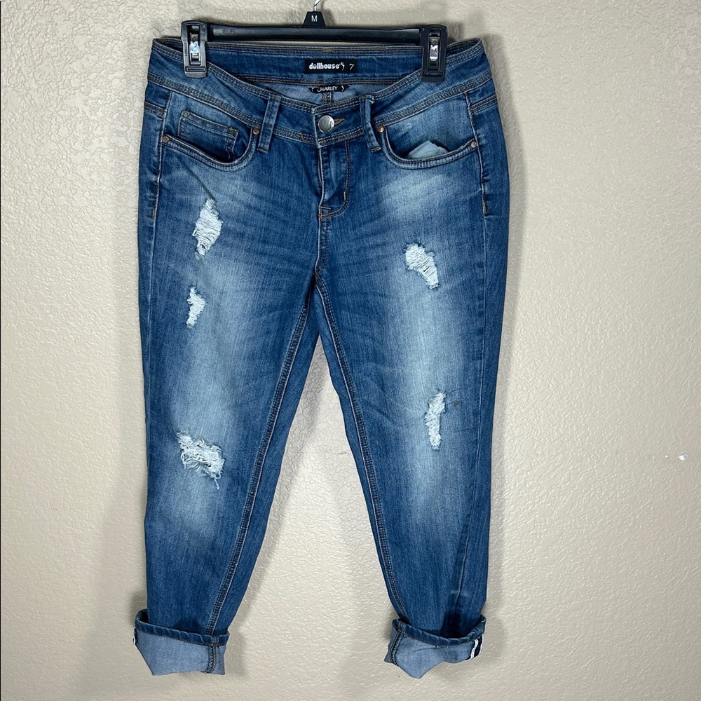 Dollhouse Blue Distressed Boyfriend Jeans